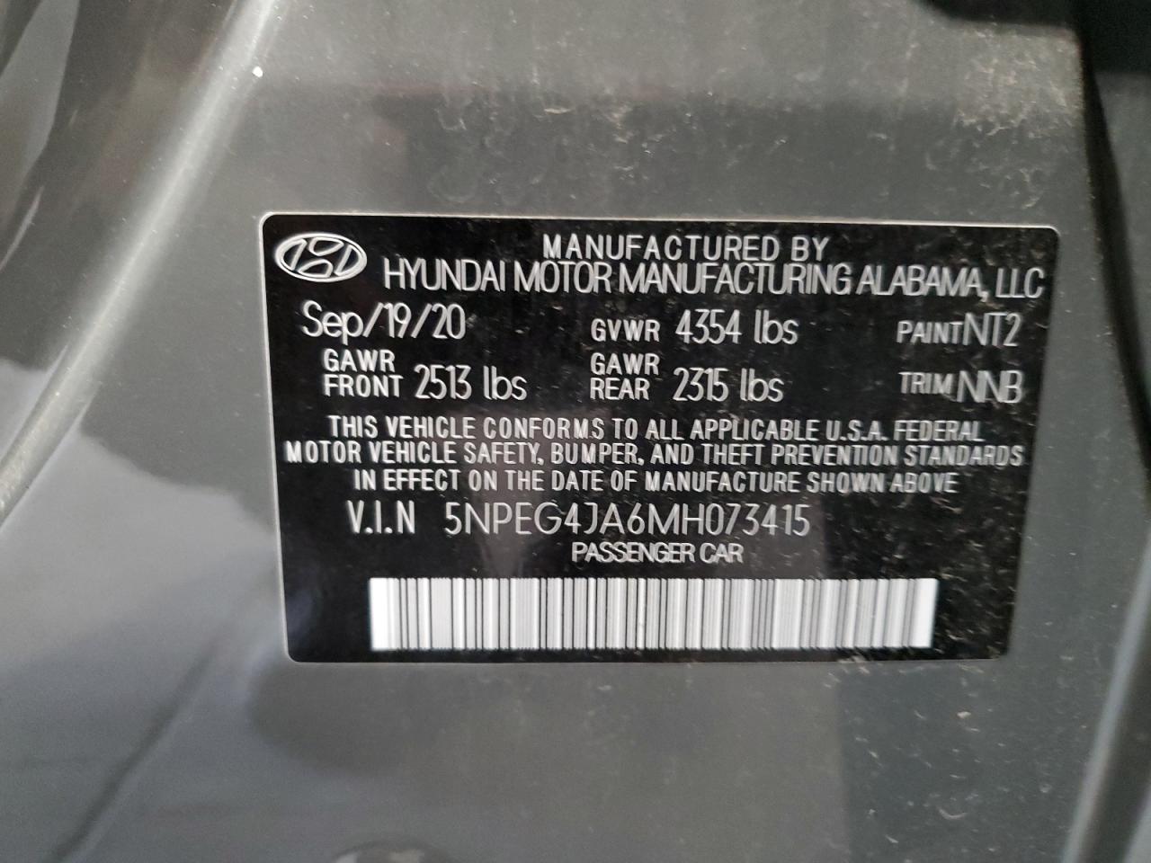 5NPEG4JA6MH073415 2021 Hyundai Sonata Se