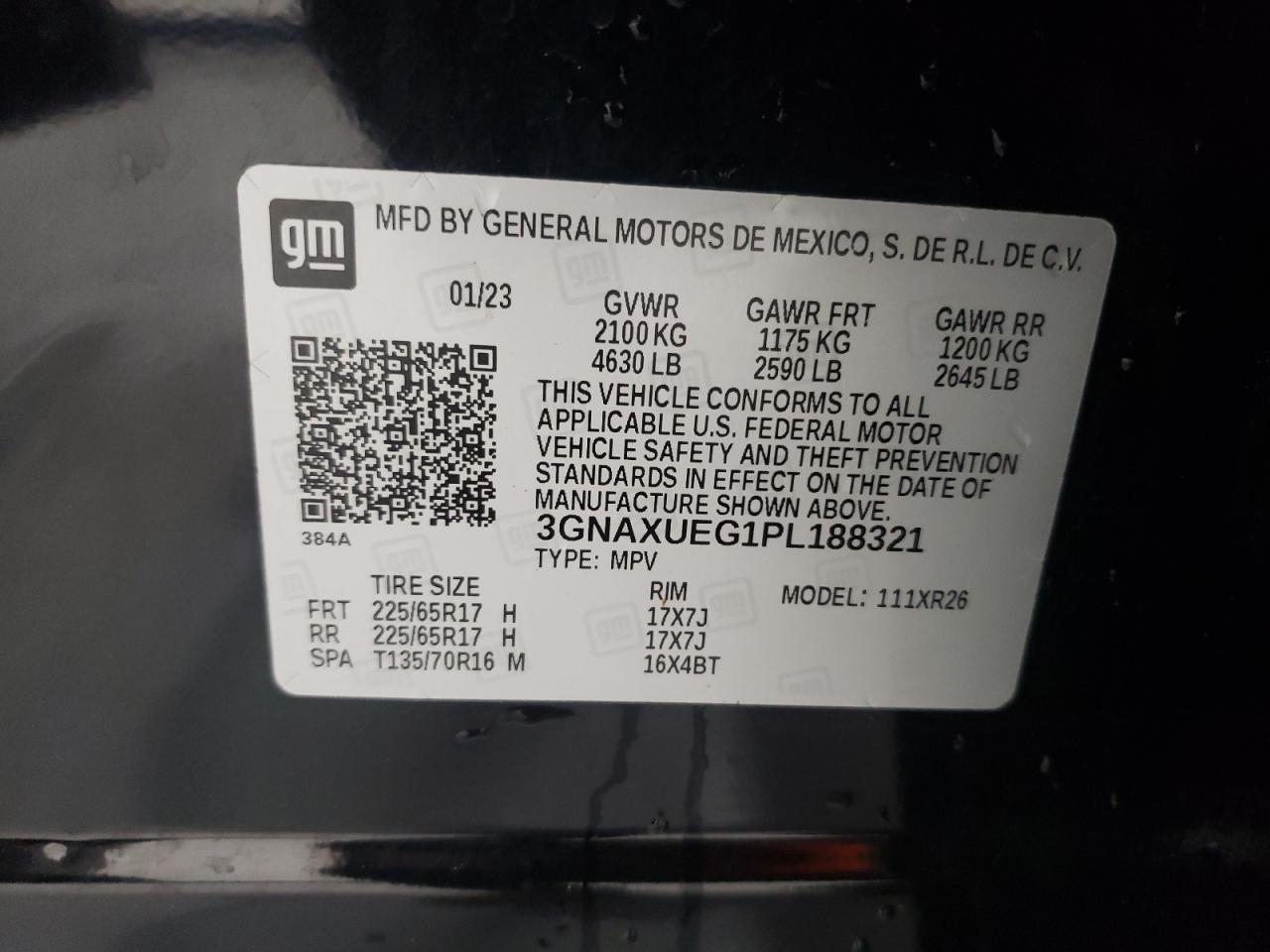 3GNAXUEG1PL188321 2023 Chevrolet Equinox Lt