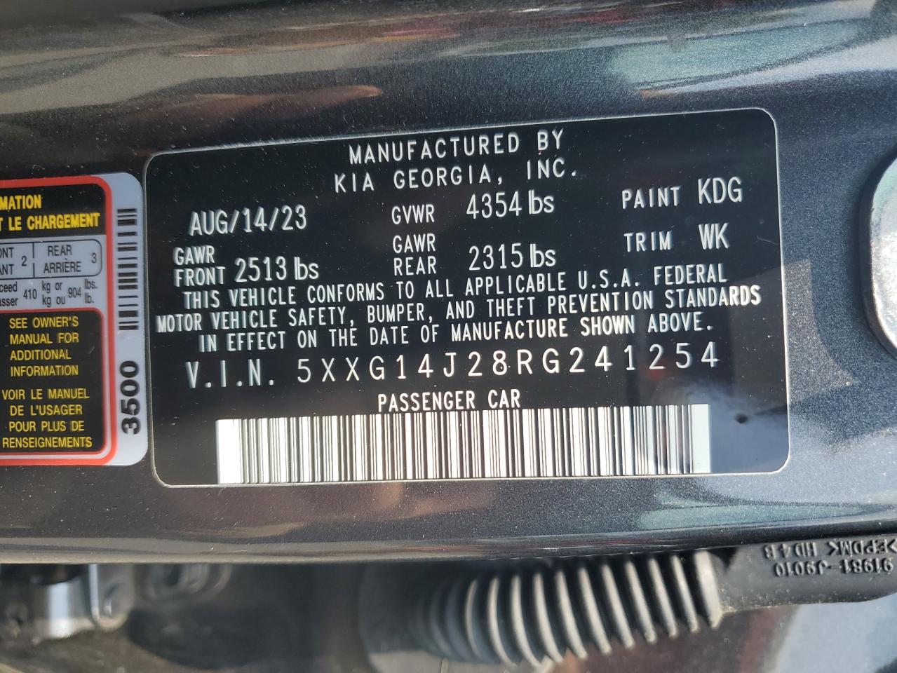 5XXG14J28RG241254 2024 Kia K5 Lxs