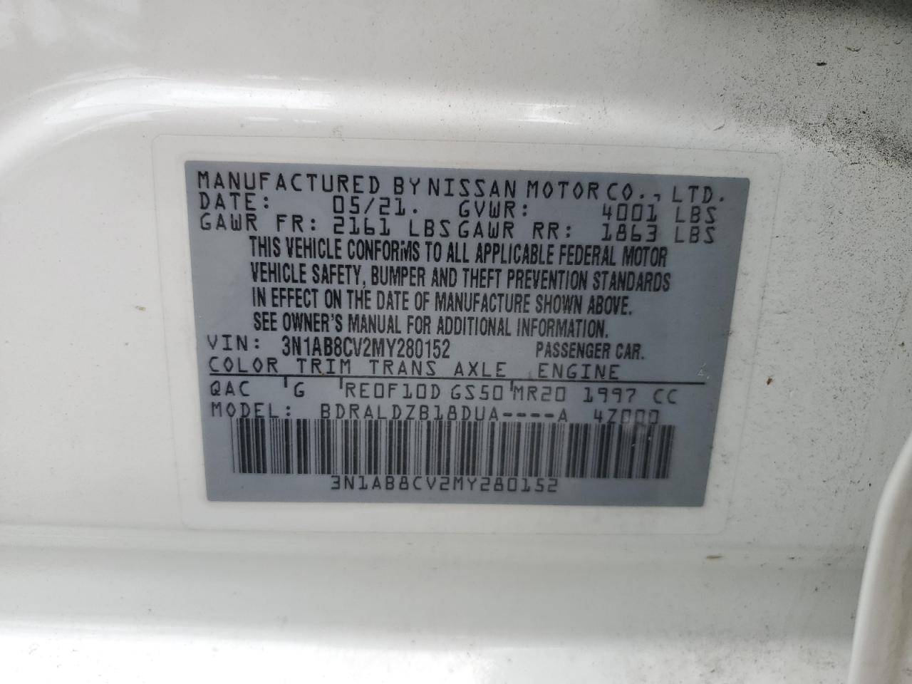 3N1AB8CV2MY280152 2021 Nissan Sentra Sv