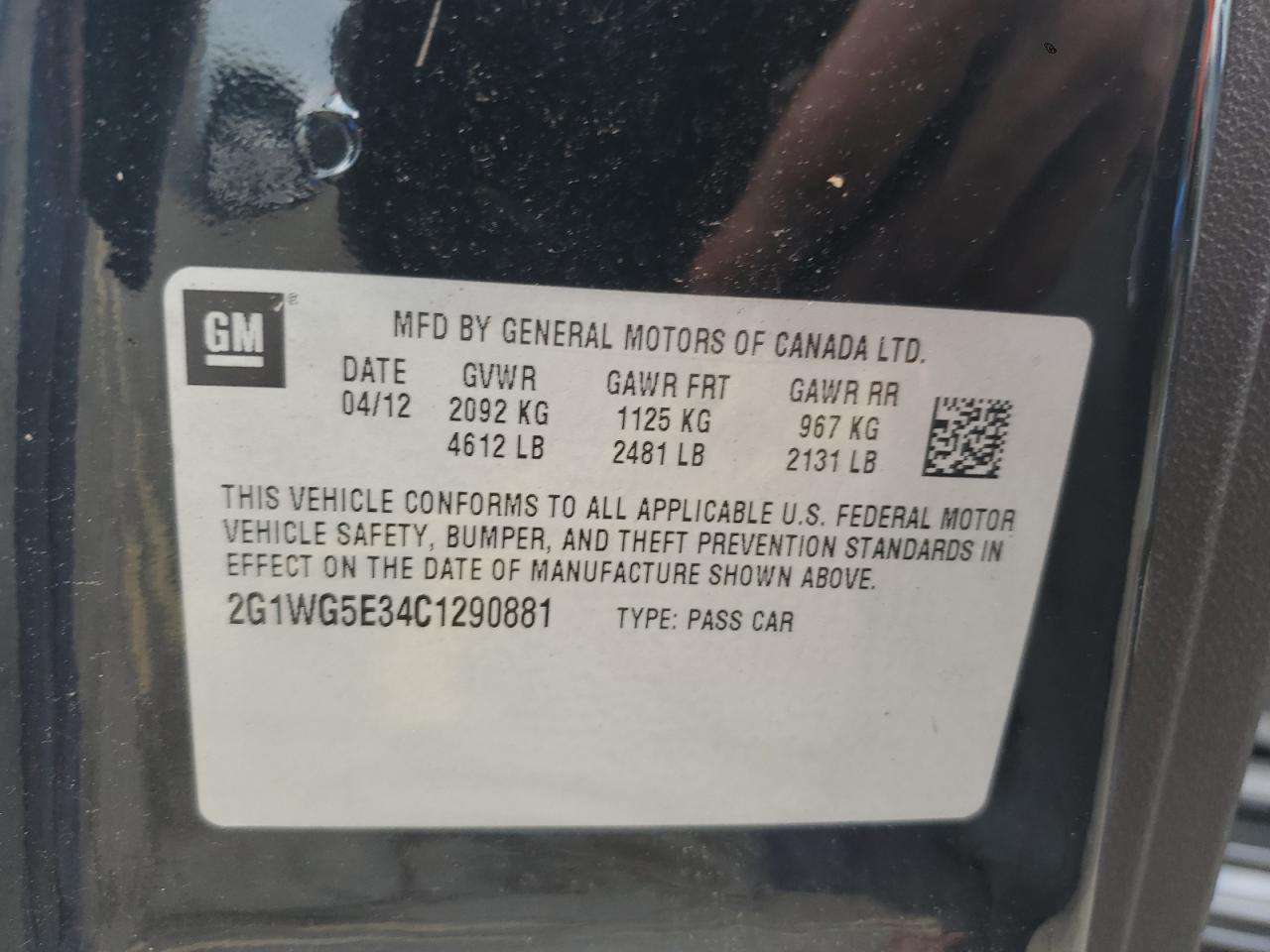 2G1WG5E34C1290881 2012 Chevrolet Impala Lt