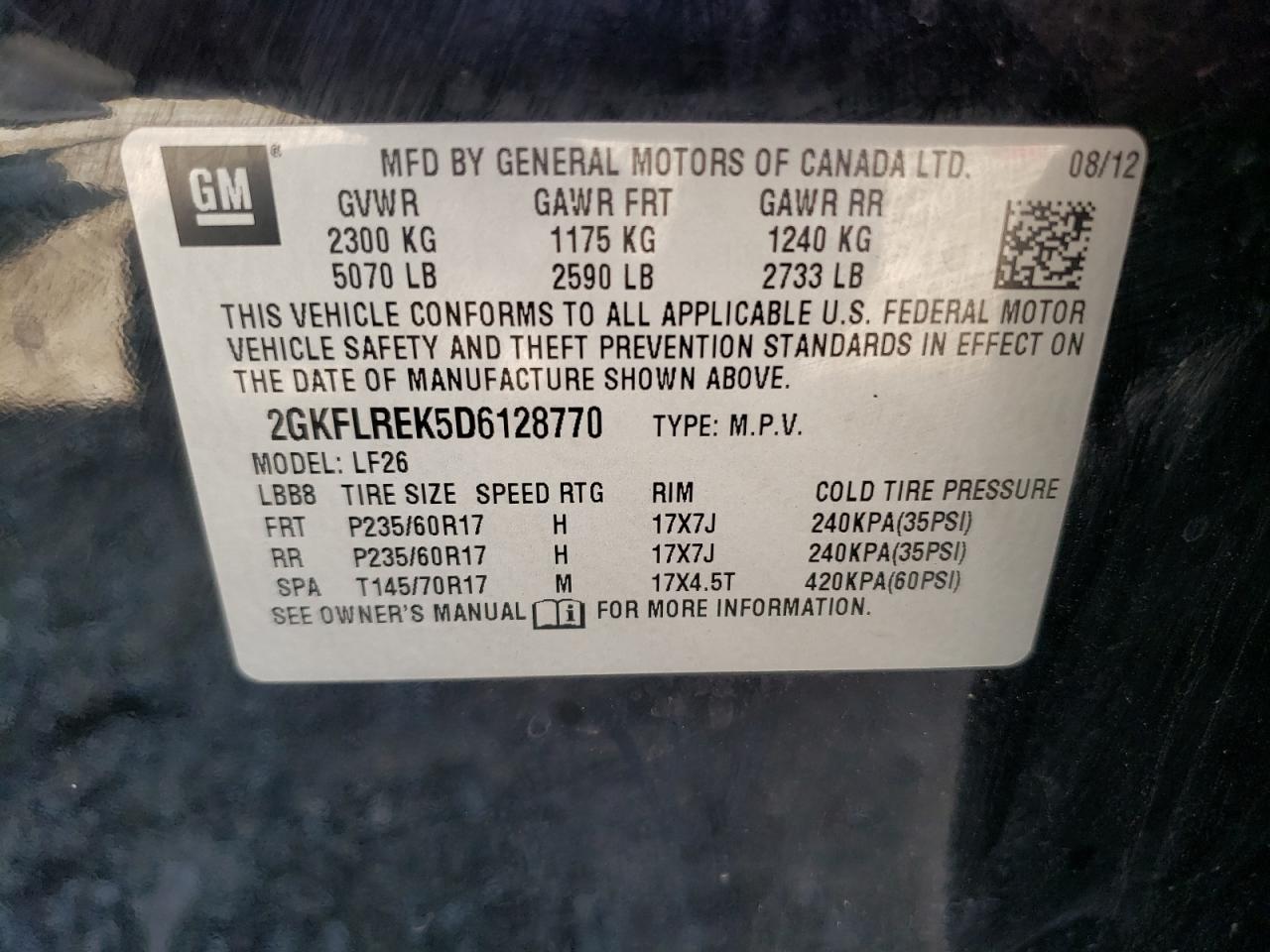 2GKFLREK5D6128770 2013 GMC Terrain Sle