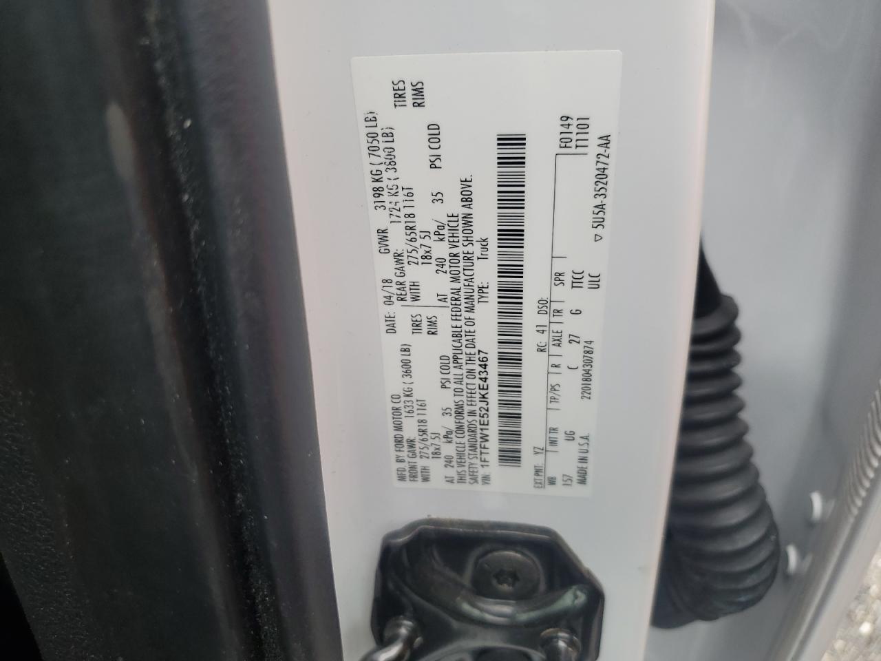 1FTFW1E52JKE43467 2018 Ford F150 Supercrew