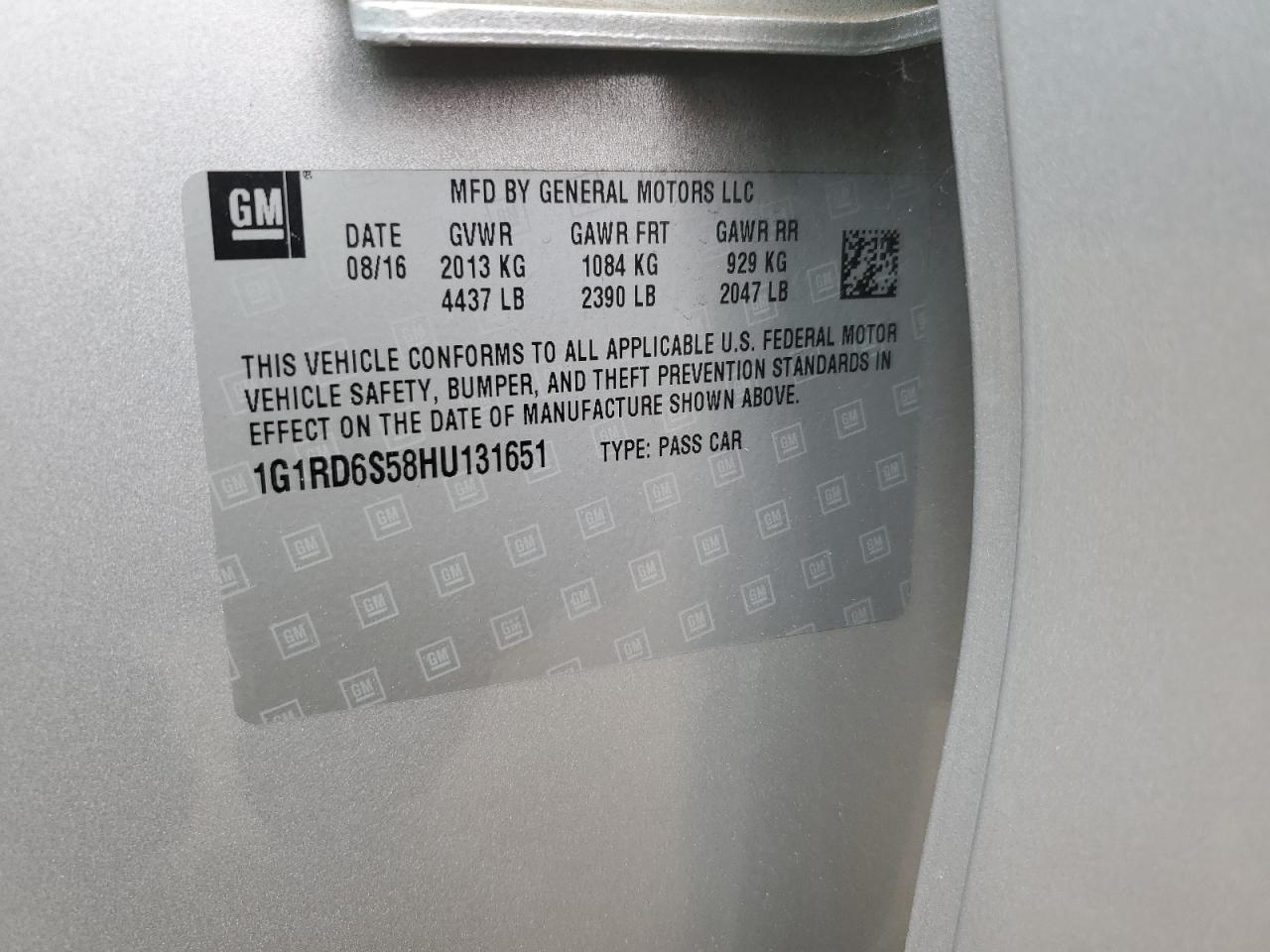 1G1RD6S58HU131651 2017 Chevrolet Volt Premier