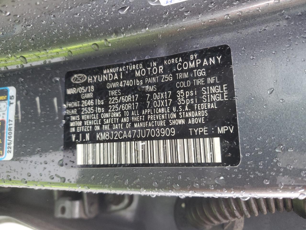 KM8J2CA47JU703909 2018 Hyundai Tucson Se