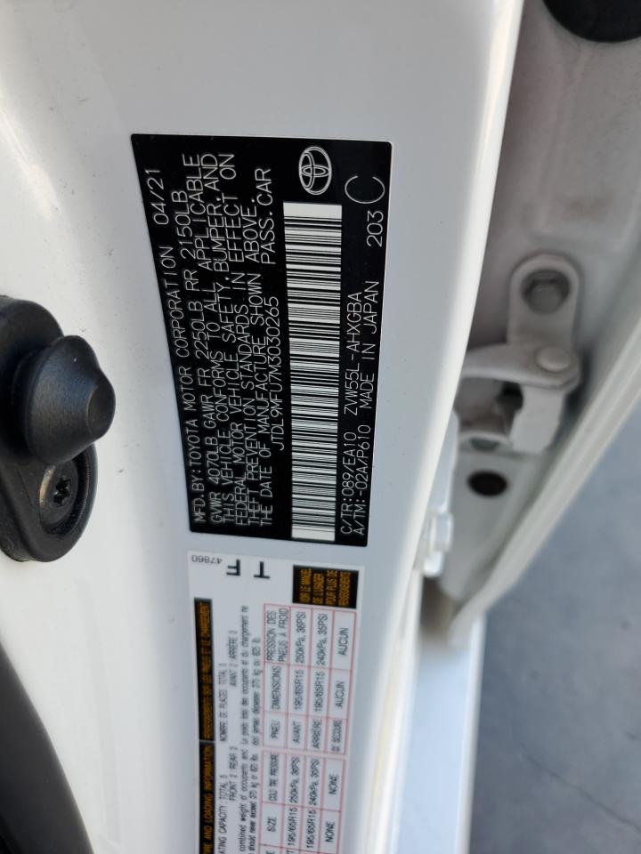 JTDL9MFU7M3030265 2021 Toyota Prius Le