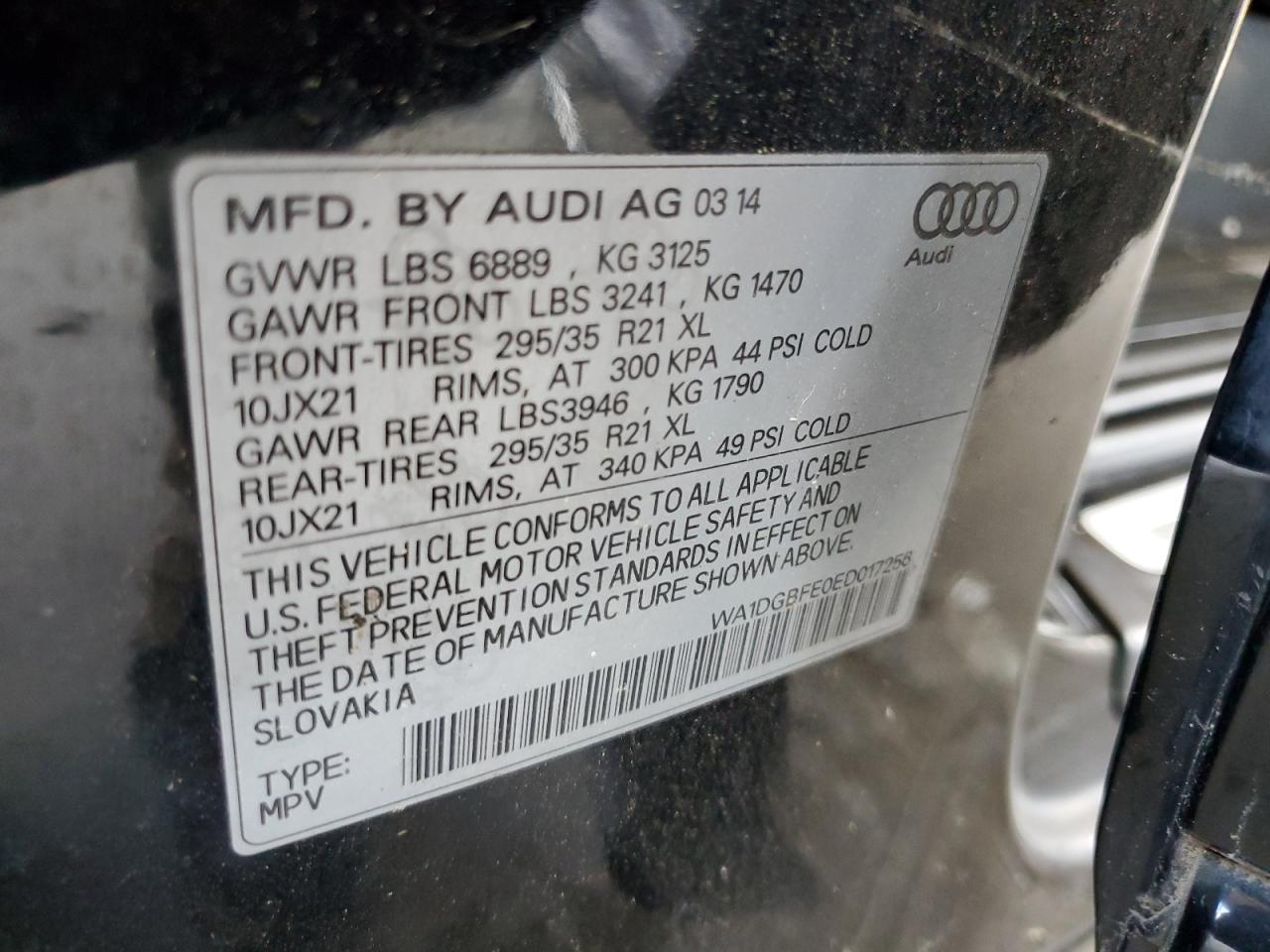 WA1DGBFE0ED017256 2014 Audi Q7 Prestige