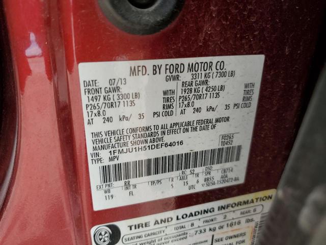 2013 Ford Expedition Xlt VIN: 1FMJU1H51DEF64016 Lot: 61604184