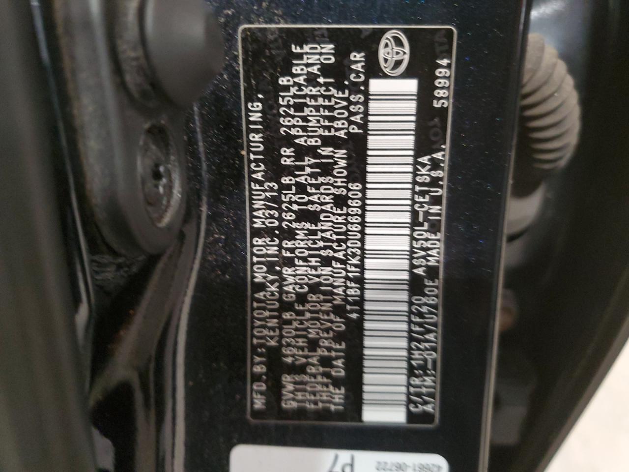 4T1BF1FK3DU669606 2013 Toyota Camry L