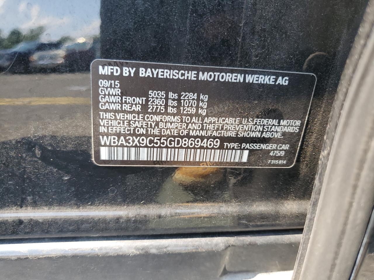 WBA3X9C55GD869469 2016 BMW 335 Xigt