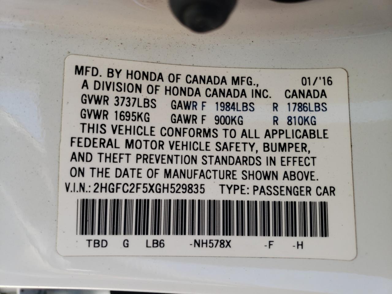 2HGFC2F5XGH529835 2016 Honda Civic Lx 2HGFC2F5XGH529835 2016 Honda Civic Lx