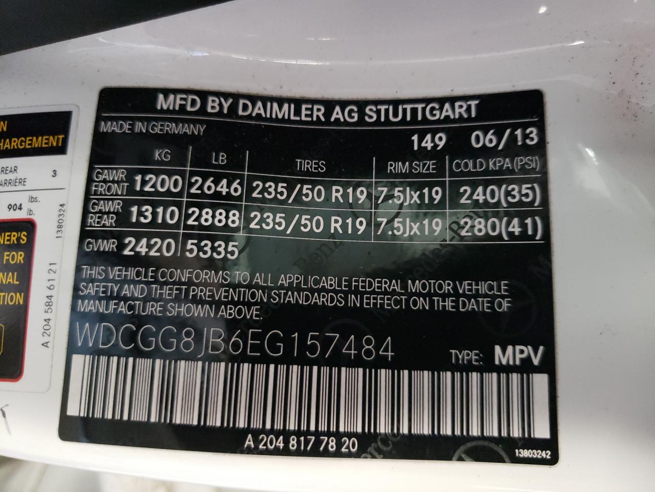 WDCGG8JB6EG157484 2014 Mercedes-Benz Glk 350 4Matic