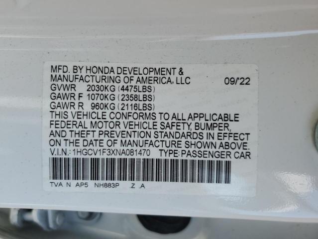2022 HONDA ACCORD SPO - 1HGCV1F3XNA081470