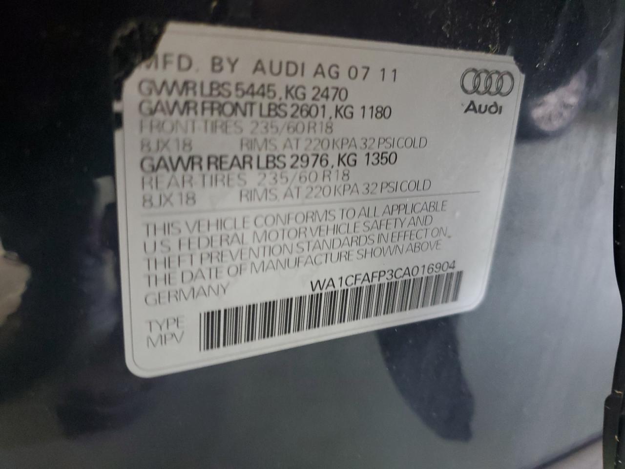 2012 Audi Q5 Premium vin: WA1CFAFP3CA016904