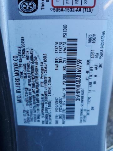 2010 Ford Fusion Se VIN: 3FAHP0HA0AR169759 Lot: 61289024