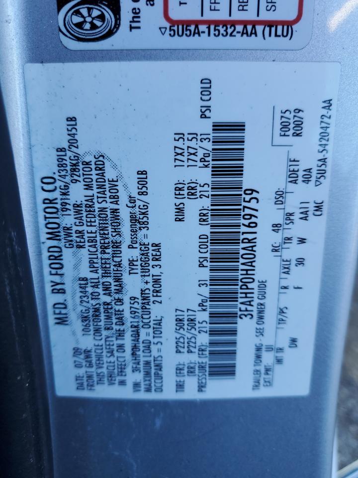 3FAHP0HA0AR169759 2010 Ford Fusion Se