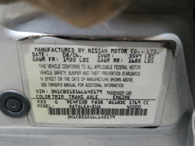 2006 Nissan Sentra 1.8 VIN: 3N1CB51D16L642179 Lot: 61621344
