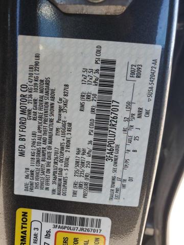 VIN 3FA6P0LU7JR267017 2018 Ford Fusion, Se Hybrid no.12