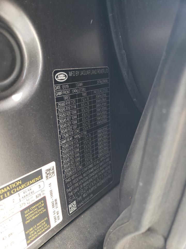 SALYB2FVXKA213636 2019 Land Rover Range Rover Velar S