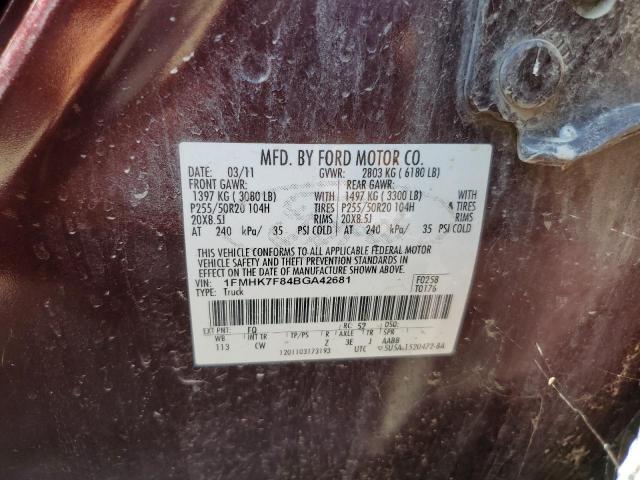 2011 Ford Explorer Limited VIN: 1FMHK7F84BGA42681 Lot: 62763674