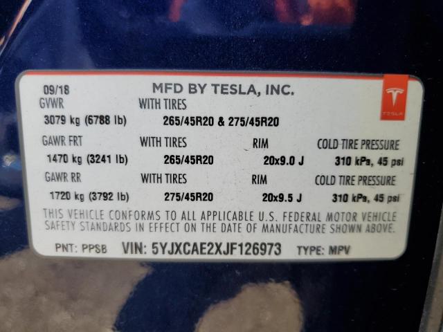 2018 Tesla Model X VIN: 5YJXCAE2XJF126973 Lot: 61347214