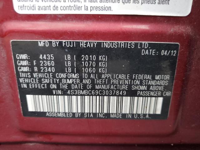 2012 Subaru Legacy 2.5I Premium VIN: 4S3BMBC69C3037849 Lot: 61955964
