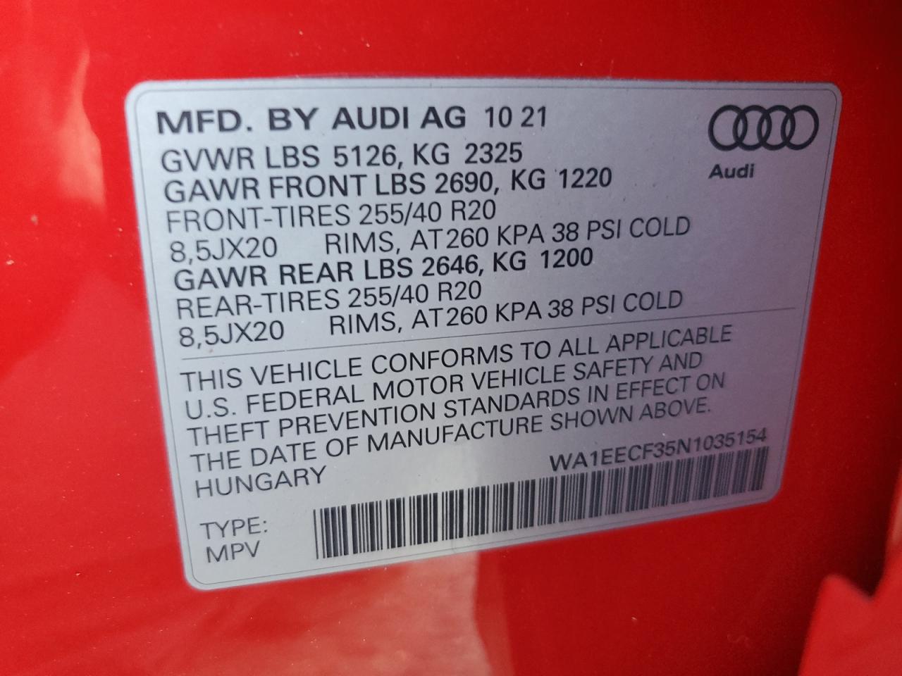 WA1EECF35N1035154 2022 Audi Q3 Premium Plus S Line 45