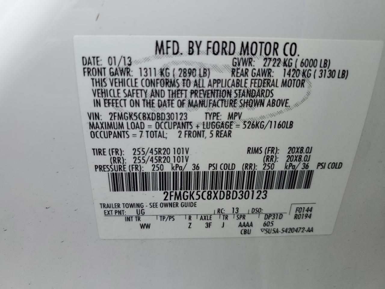 2FMGK5C8XDBD30123 2013 Ford Flex Sel