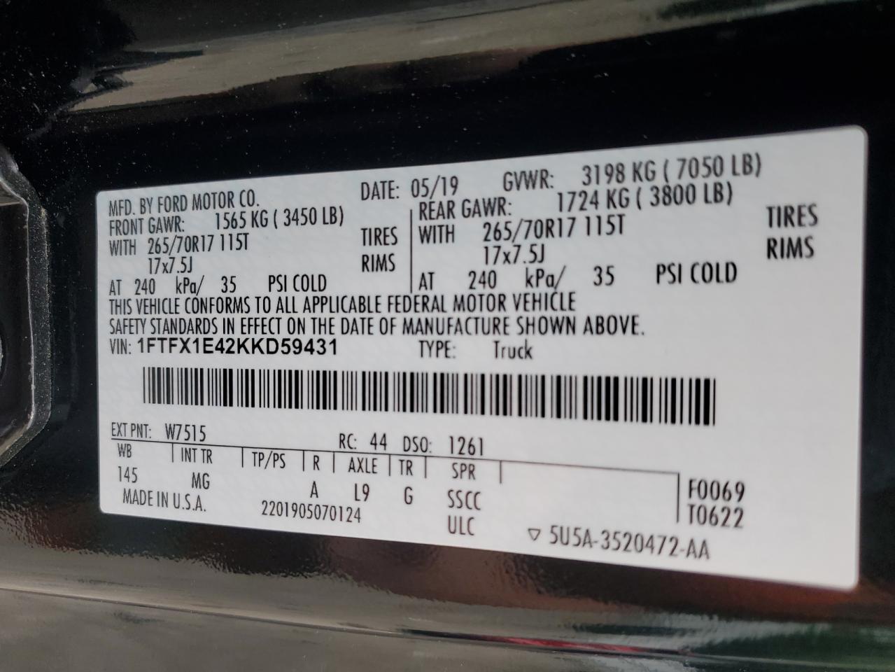 1FTFX1E42KKD59431 2019 Ford F150 Super Cab 1FTFX1E42KKD59431 2019 Ford F150 Super Cab