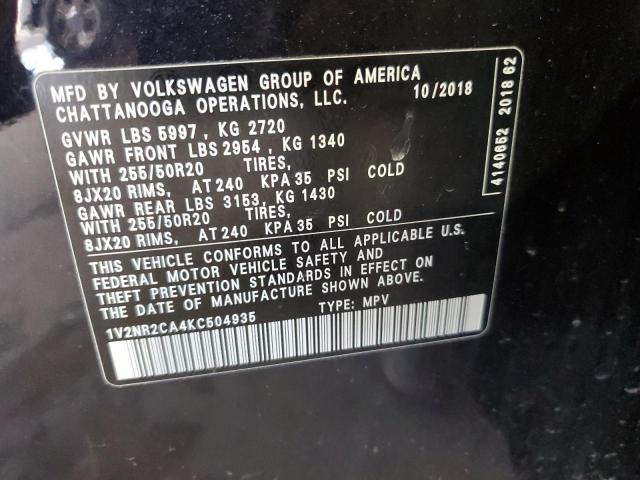 2019 Volkswagen Atlas Sel Premium VIN: 1V2NR2CA4KC504935 Lot: 62928134