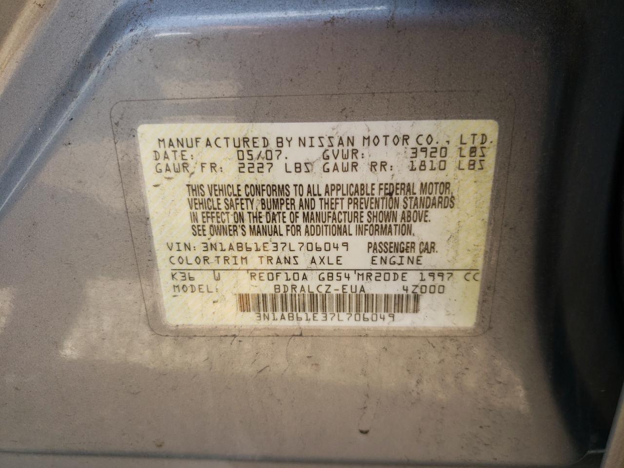 3N1AB61E37L706049 2007 Nissan Sentra 2.0
