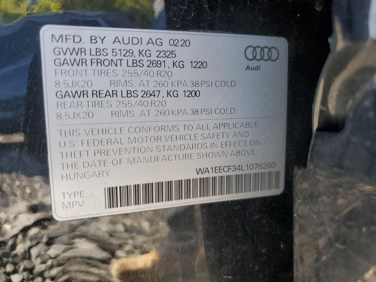 WA1EECF34L1076260 2020 Audi Q3 Premium Plus S-Line