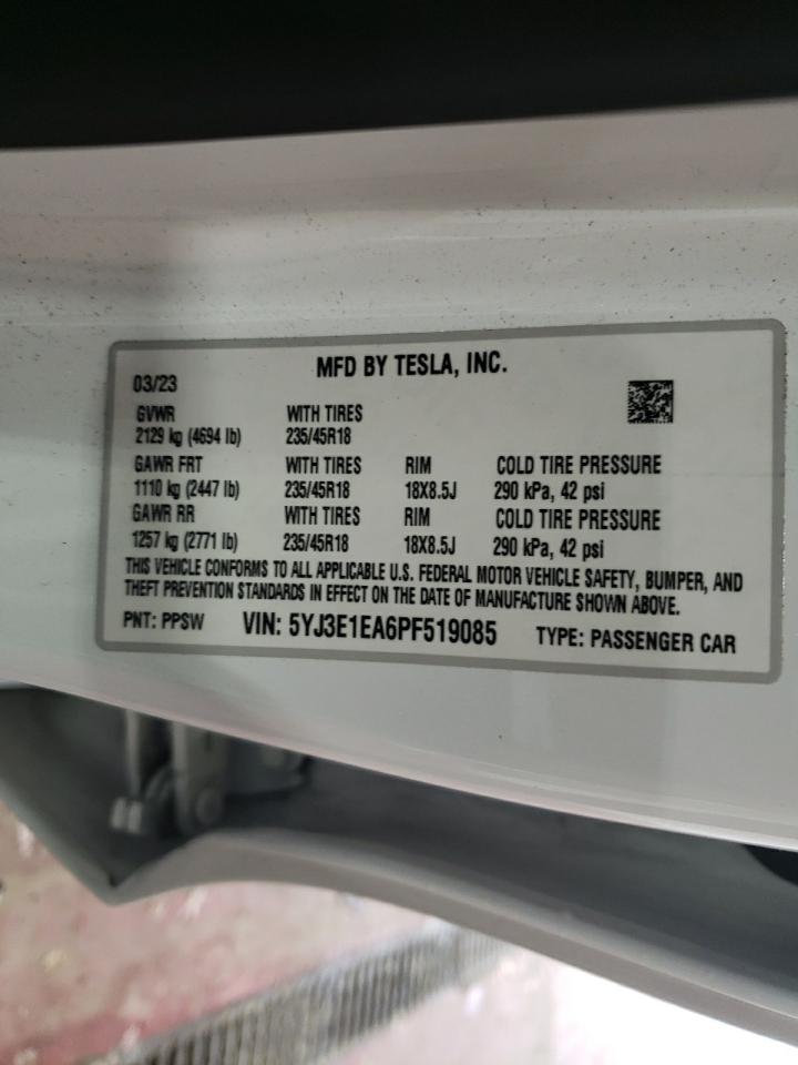 5YJ3E1EA6PF519085 2023 Tesla Model 3