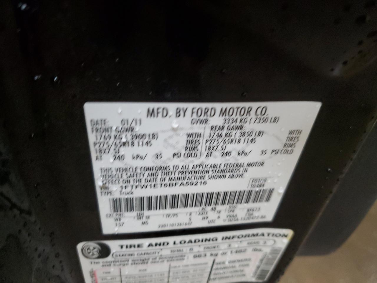 1FTFW1ET6BFA59216 2011 Ford F150 Supercrew