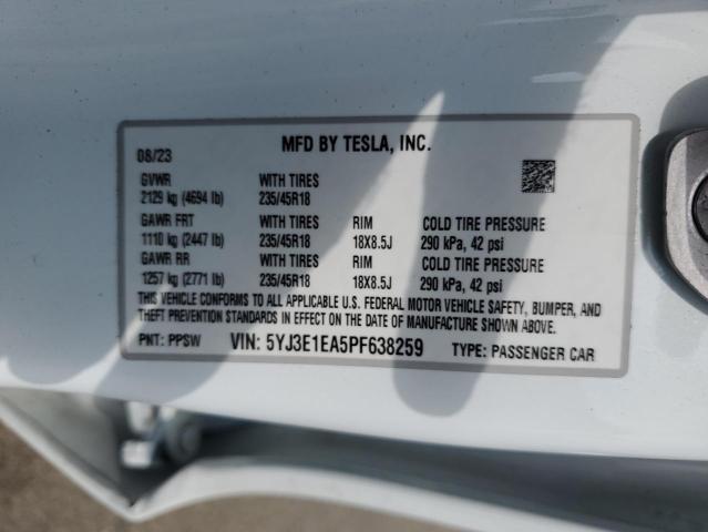 2023 Tesla Model 3 VIN: 5YJ3E1EA5PF638259 Lot: 60431204