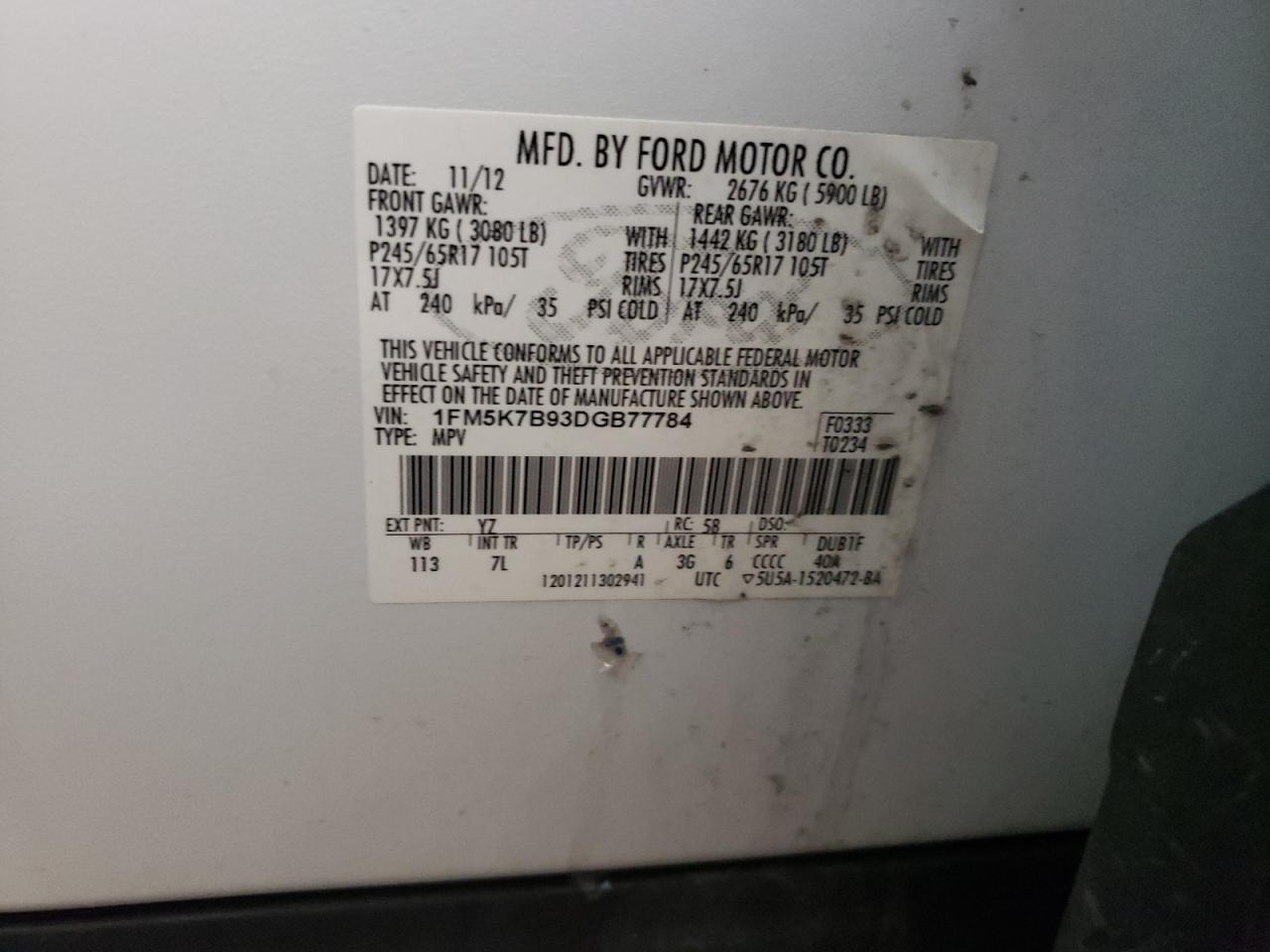 1FM5K7B93DGB77784 2013 Ford Explorer