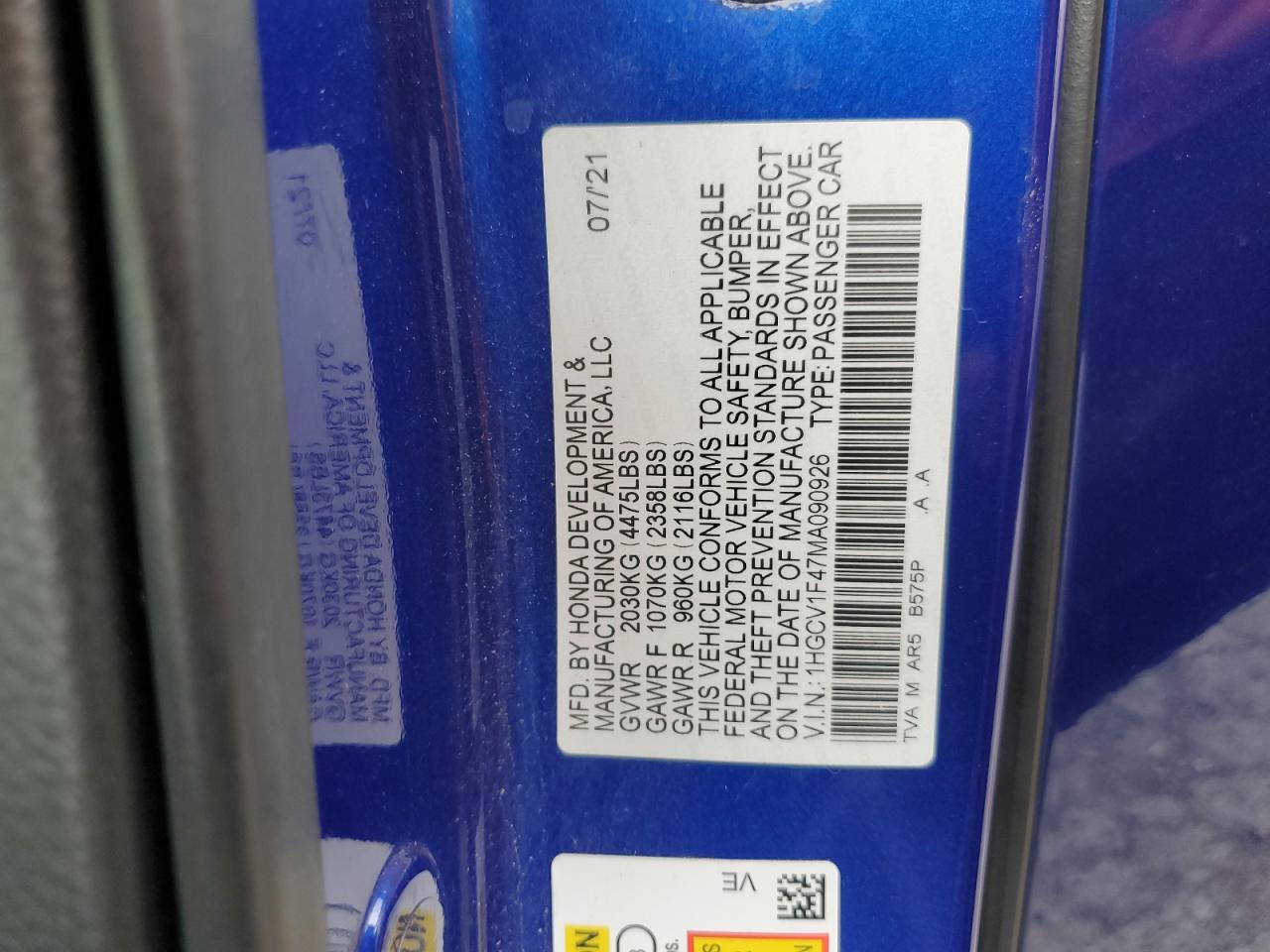 1HGCV1F47MA090926 2021 Honda Accord Sport Se