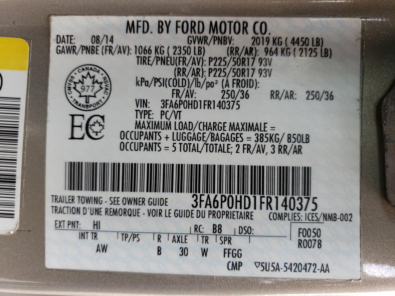 3FA6P0HD1FR140375 2015 Ford Fusion Se