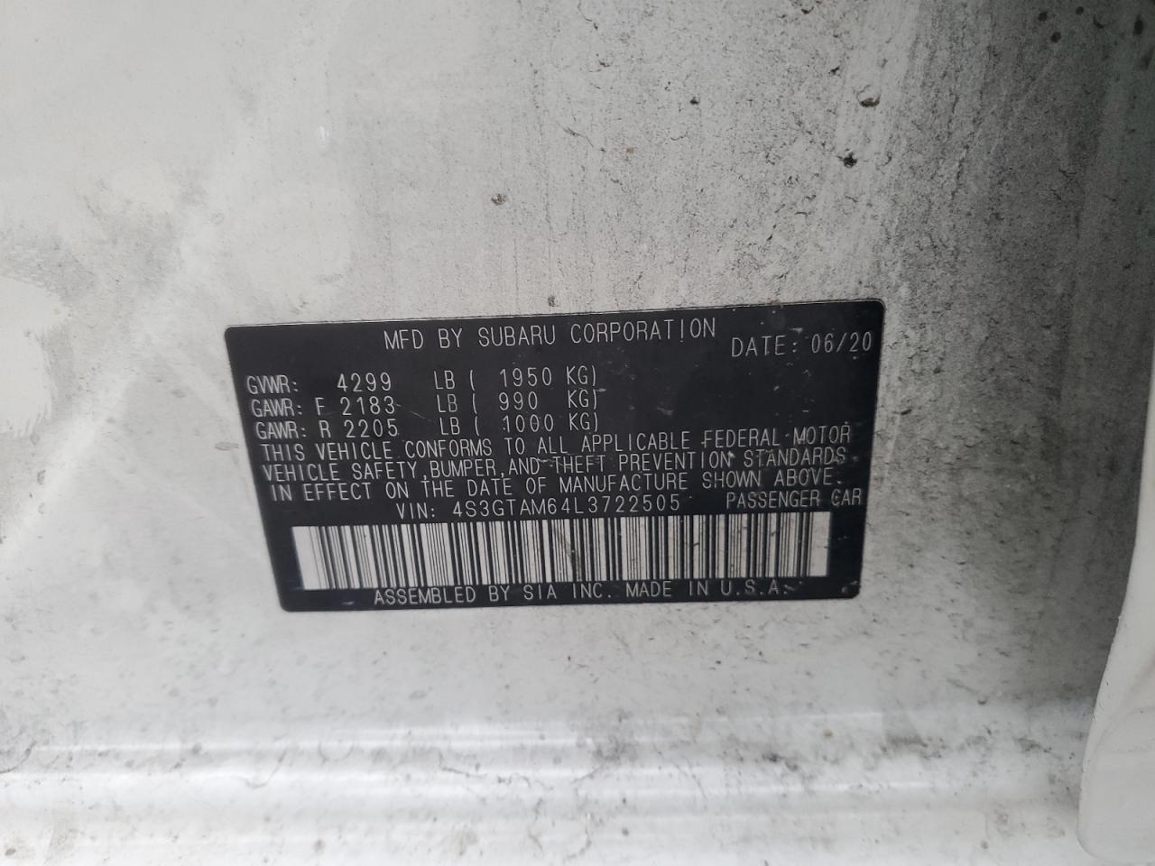 4S3GTAM64L3722505 2020 Subaru Impreza Sport