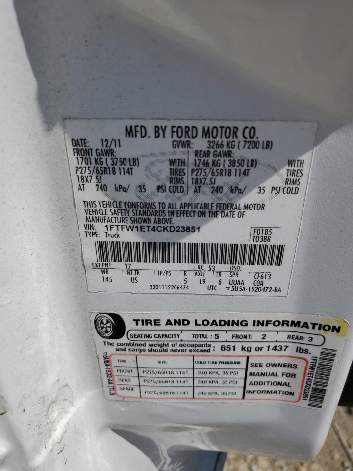 1FTFW1ET4CKD23851 2012 Ford F150 Supercrew