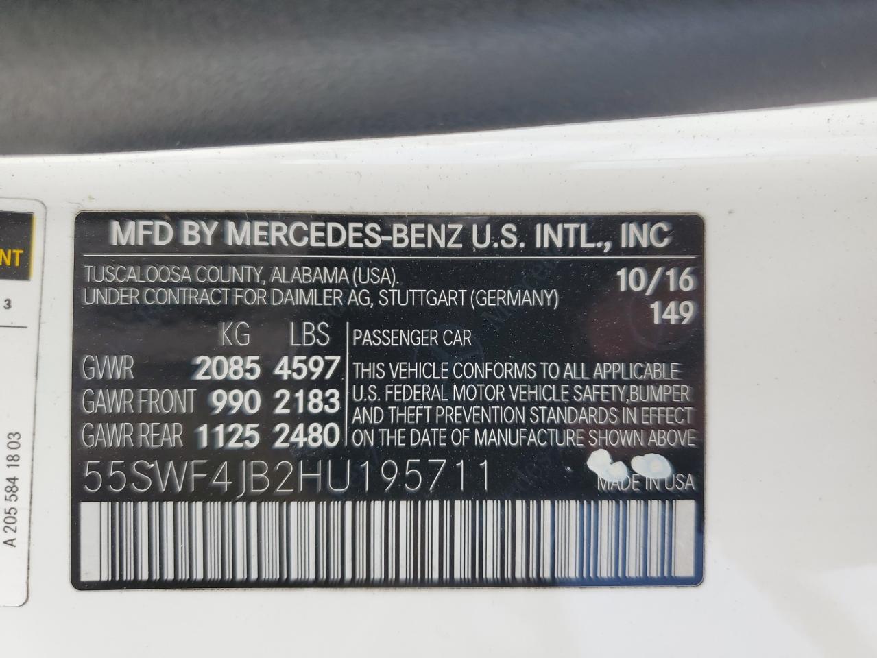 55SWF4JB2HU195711 2017 Mercedes-Benz C 300