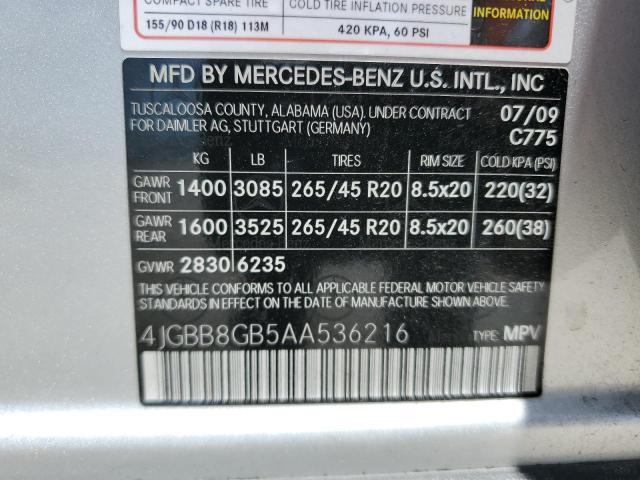 2010 Mercedes-Benz Ml 350 4Matic VIN: 4JGBB8GB5AA536216 Lot: 61107244