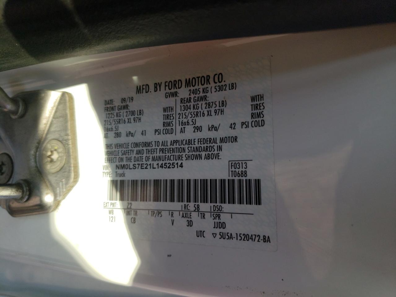 NM0LS7E21L1452514 2020 Ford Transit Connect Xl