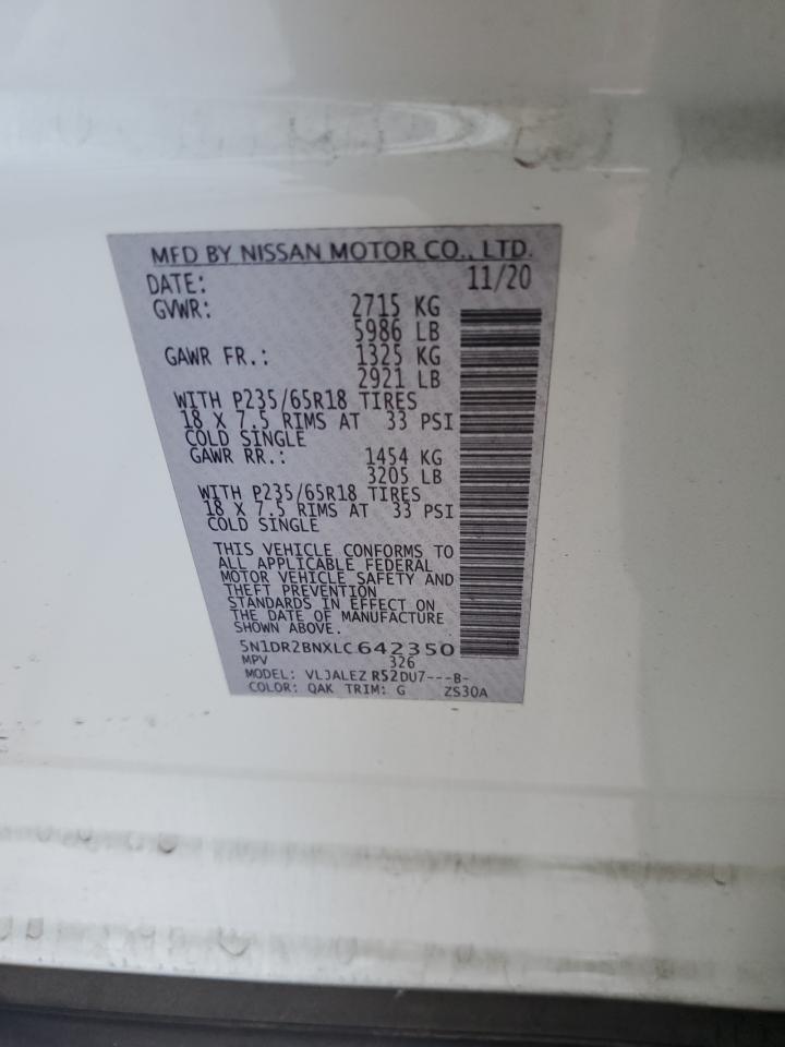 5N1DR2BNXLC642350 2020 Nissan Pathfinder Sv