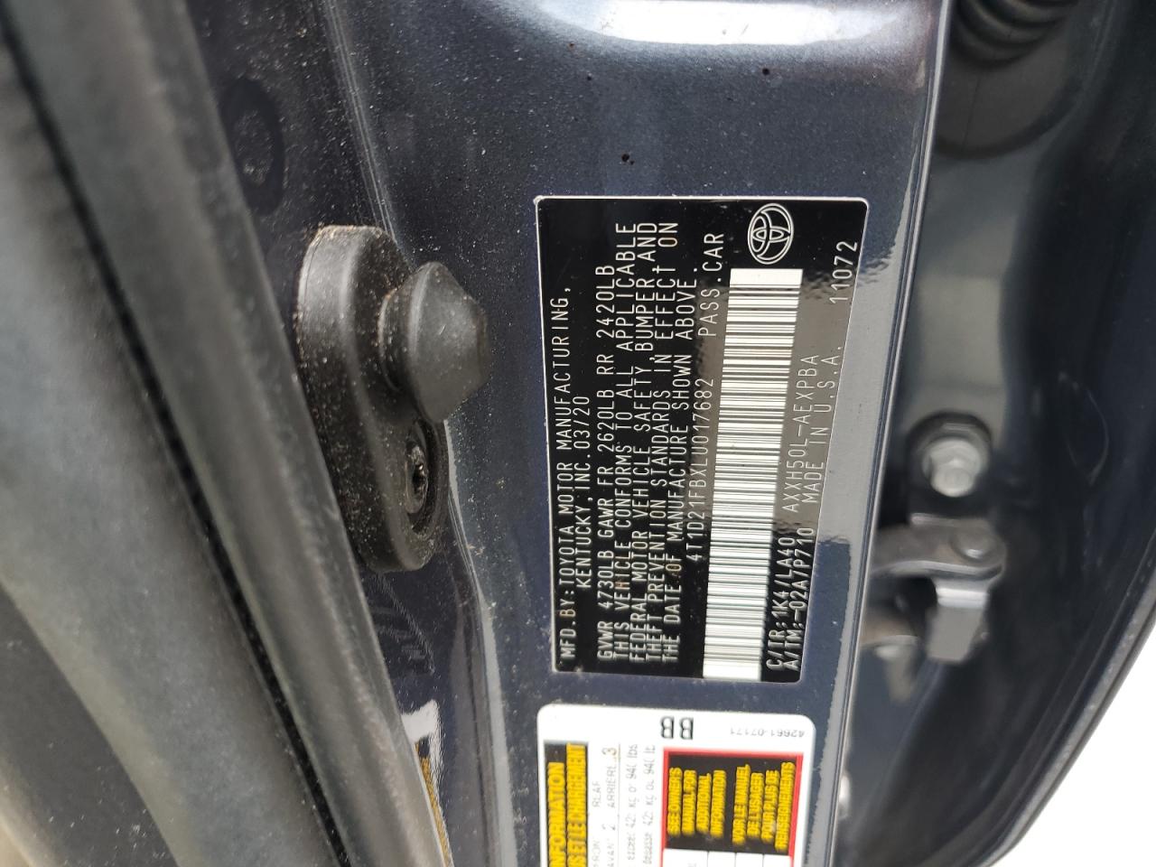 4T1D21FBXLU017682 2020 Toyota Avalon Limited