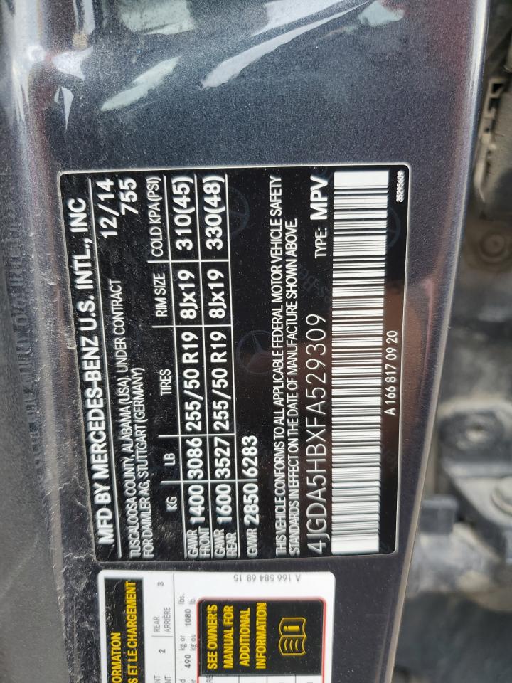 4JGDA5HBXFA529309 2015 Mercedes-Benz Ml 350 4Matic