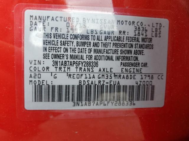 2015 Nissan Sentra S VIN: 3N1AB7AP6FY288336 Lot: 61169394