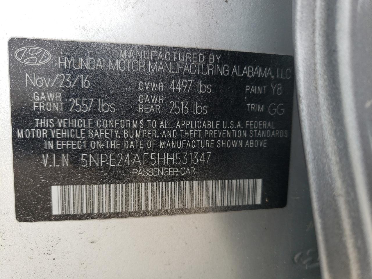 2017 Hyundai Sonata Se vin: 5NPE24AF5HH531347