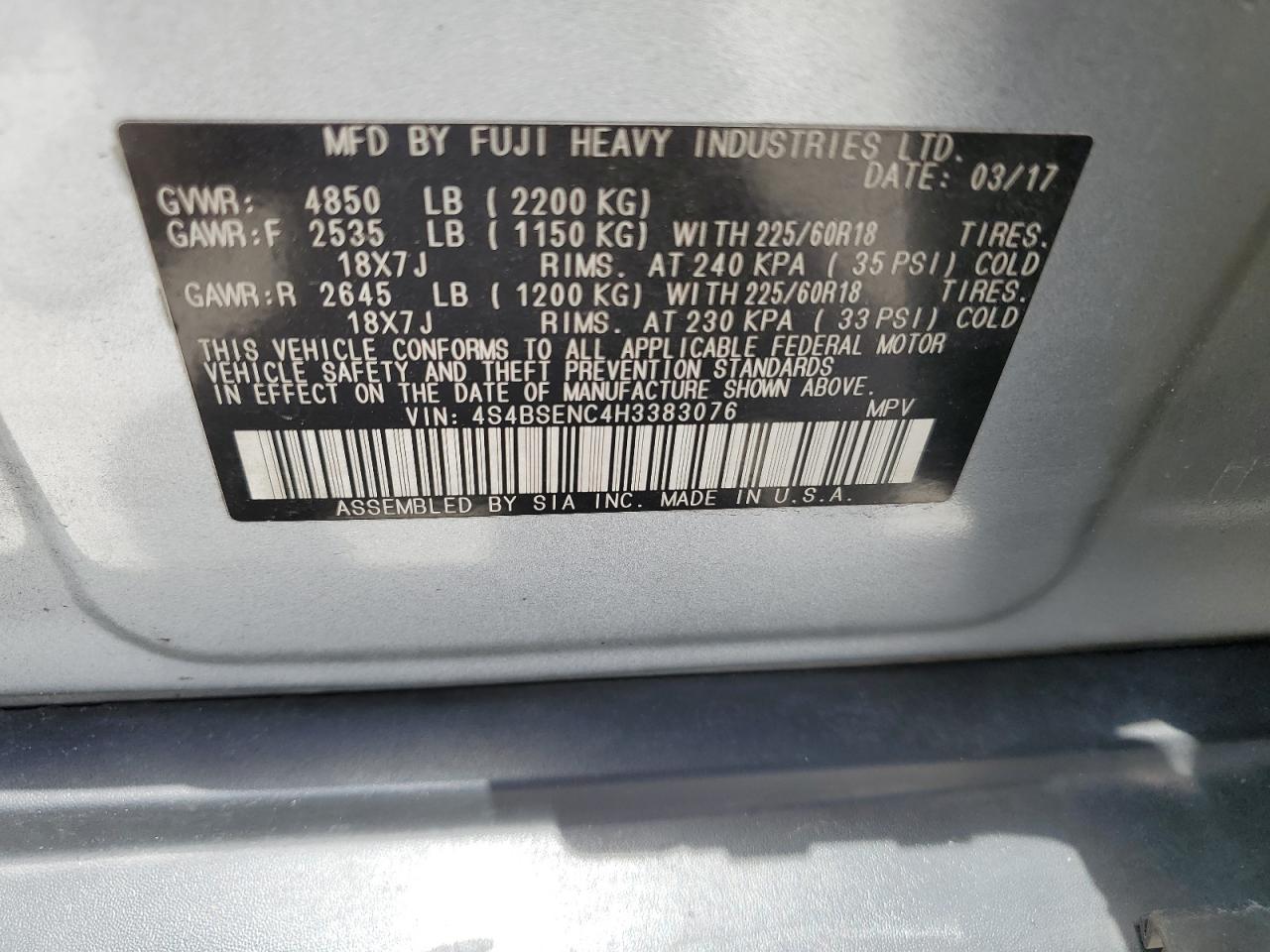 4S4BSENC4H3383076 2017 Subaru Outback 3.6R Limited