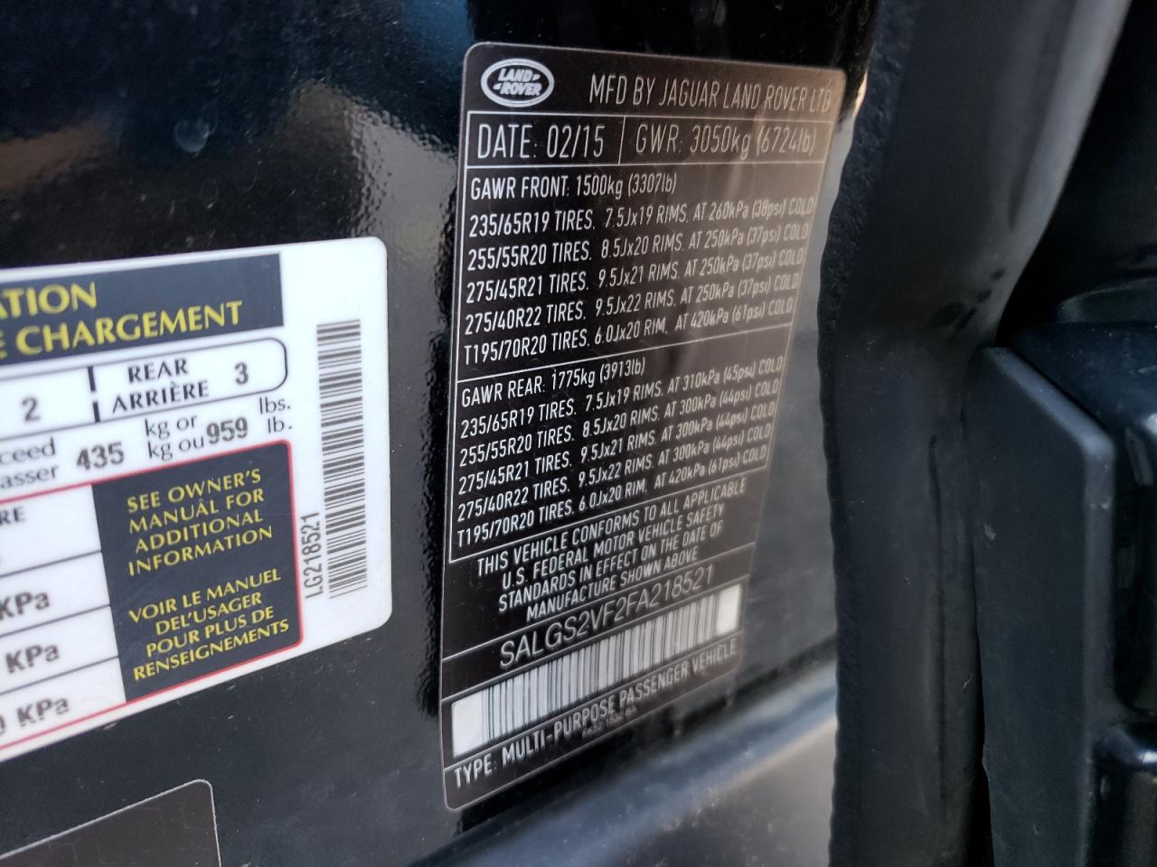 SALGS2VF2FA218521 2015 Land Rover Range Rover Hse